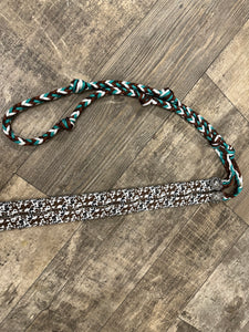 Cow print Barrel Reins, Round with grip knots...You choose color and length