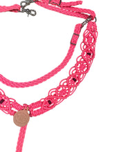fancy macrame  breast collar salmon pink with black obsidian and a wither strap
