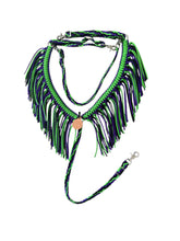 fringe breast collar neon purple and neon green.