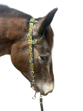 One Ear Headstall sunflower cow print with quick change clips horse size