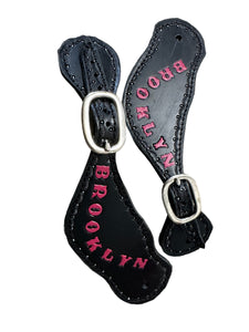 Hand tooled and painted black spur straps