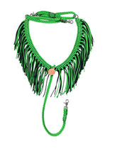 fringe breast collar neon lime green and black.