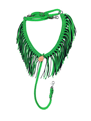fringe breast collar neon lime green and black
