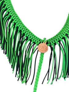 fringe breast collar neon lime green and black.