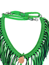 fringe breast collar neon lime green and black.