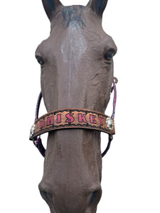 PERSONALIZED pink cheetah nylon horse halter.