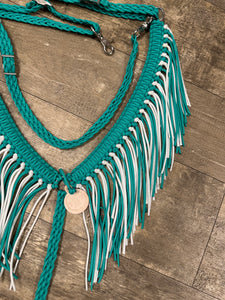 Green turquoise and white  fringe breast collar