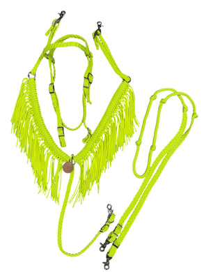 Neon Yellow Fringe horse tack set,  (fringe breast collar, reins, and bridle).