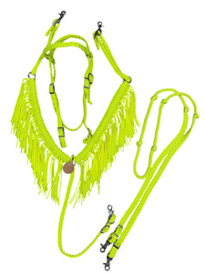 Neon Yellow Fringe horse tack set,  (fringe breast collar, reins, and bridle).