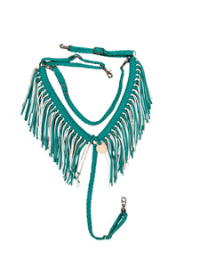 Green turquoise and white  fringe breast collar