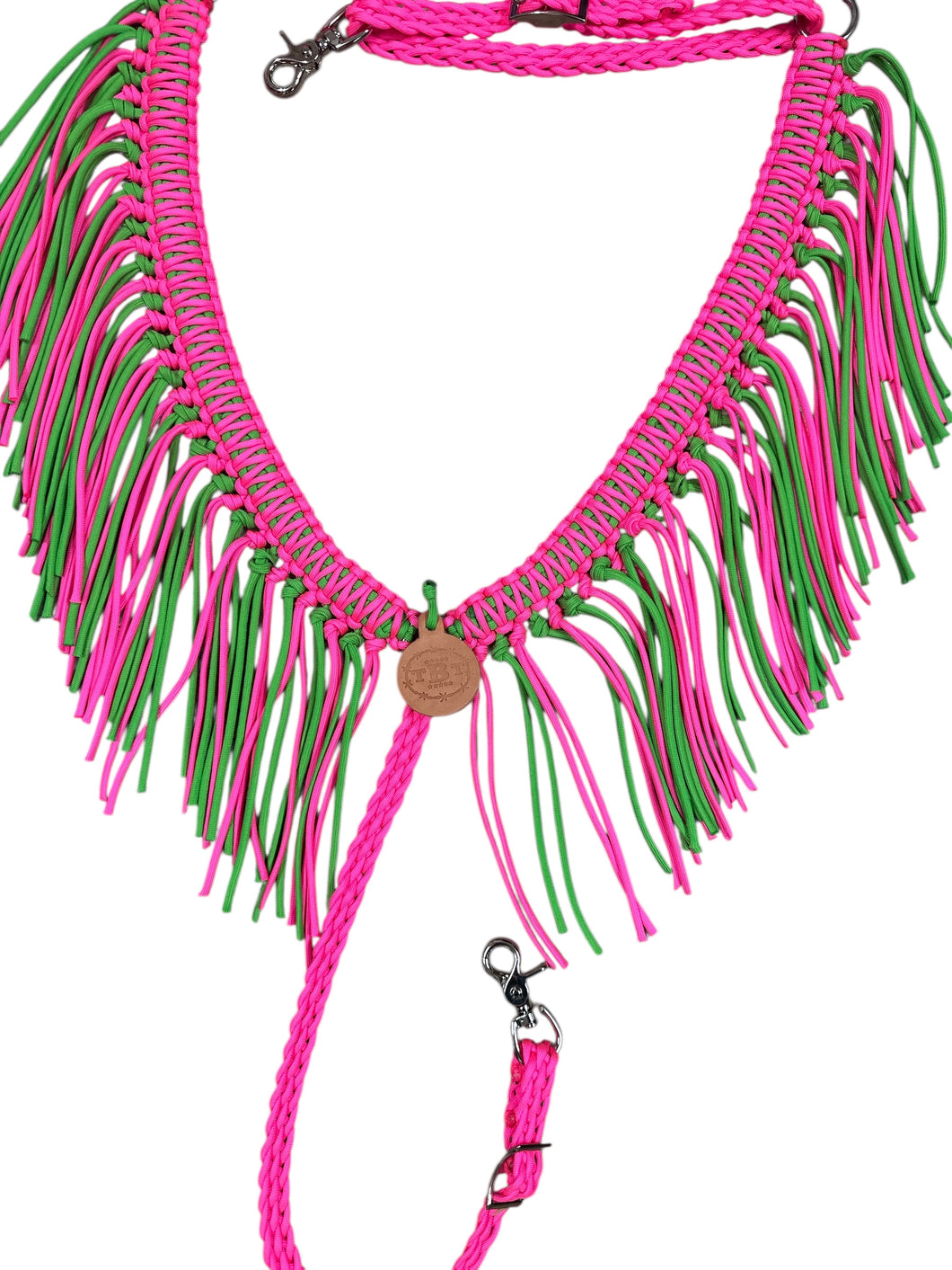 Pink and neon green fringe breast collar all sizes