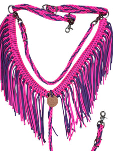 fringe breast collar hot pink and lilac purple.