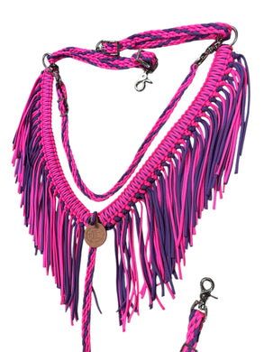 fringe breast collar hot pink and lilac purple.