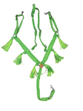 Fringe Mule tape horse breast collar with leather tugs and matching one ear headstall