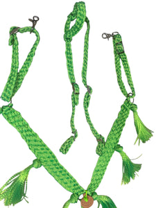 Fringe Mule tape horse breast collar with leather tugs and matching one ear headstall