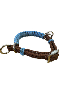 side pull hackamore "with a whoa" bitless attachment light blue.... with brown or black chinstrap...all sizes