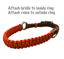 burnt orange side pull hackamore  bitless attachment.... with black or  brown chinstrap...all sizes