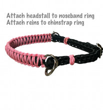 Light pink side pull hackamore  bitless attachment “with a whoa”.... with black or  brown chinstrap...all sizes