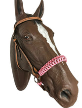 Light pink side pull hackamore  bitless attachment “with a whoa”.... with black or  brown chinstrap...all sizes