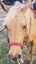 Fuchsia side pull hackamore  bitless attachment “with a whoa”.... with black or  brown chinstrap...all sizes