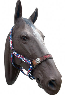 PERSONALIZED patriotic print nylon horse halter.