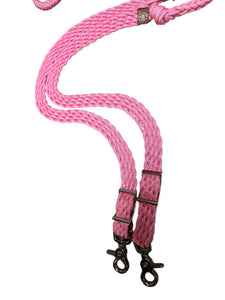 Light pink barrel reins with grip knots