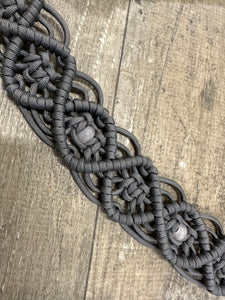 Gemstone fancy macrame  breast collar charcoal grey with rose quartz