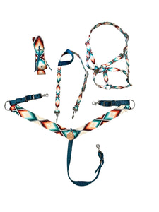 Aztec print  tack set reins, cinch strap, breast collar nylon horse size