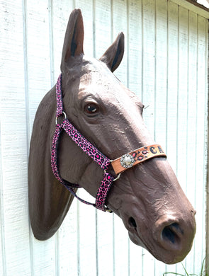 PERSONALIZED pink cheetah nylon horse halter