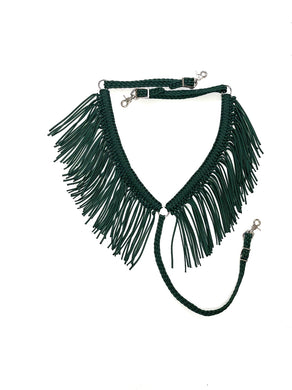 Hunter green fringe breast collar with wither strap