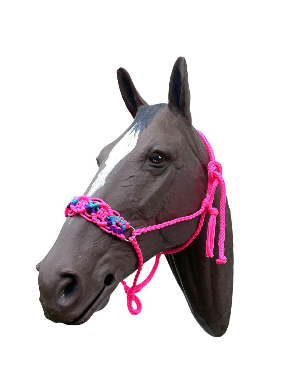 Braided horse halter hot pink purple and teal