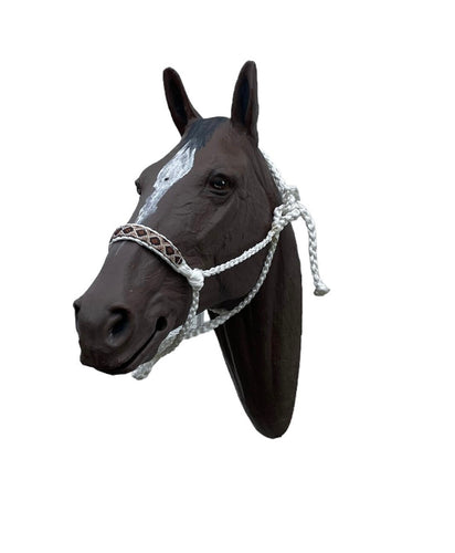White  Braided mule tape horse halter with rattlesnake print noseband