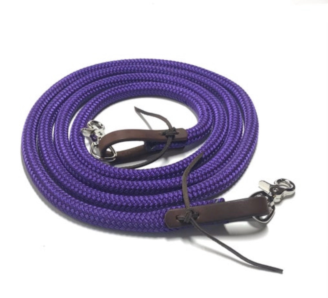 Yacht rope reins with leather water loops 8' – Tiffanys Braided Tack LLC