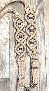 8' Fancy  braided beaded desert sand loop reins with amethyst.