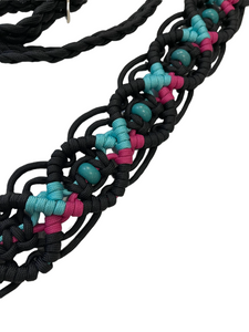 Gemstone fancy macrame  breast collar with matching bridle, wither strap, and barrel reins