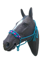 Braided horse halter hot pink,neon turquoise, and purple