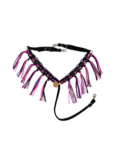 Average horse breast collar with beads black, hot pink, and purple