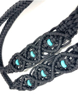 Fancy braided split reins in black with turquoise howlite gemstones...beautiful yet practical