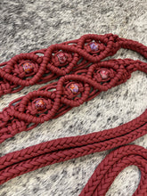 Fancy braided split reins in crimson with European painted glass beads...beautiful yet practical