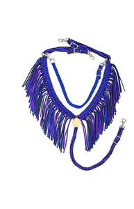 fringe breast collar electric blue black and neon purple with a wither strap