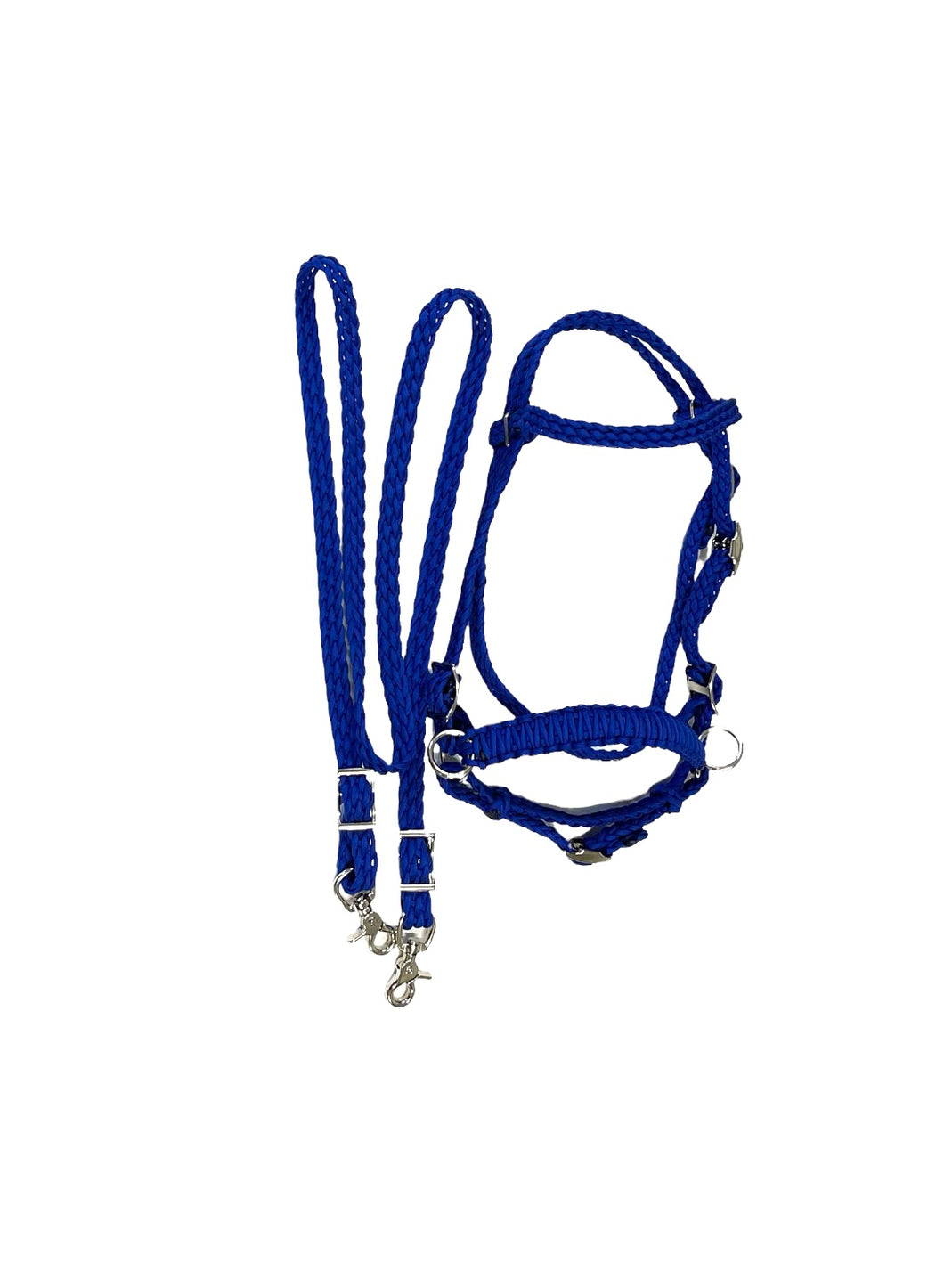complete bitless bridle side pull hackamore electric blue with reins ....pony, Cob, Horse. or Draft horse size