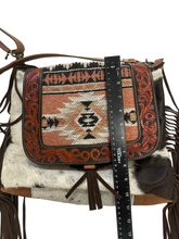 beautiful tapestry leather tooled fringe western purse
