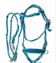 complete bitless bridle side pull hackamore teal with reins ....pony, Cob, Horse. or Draft horse size