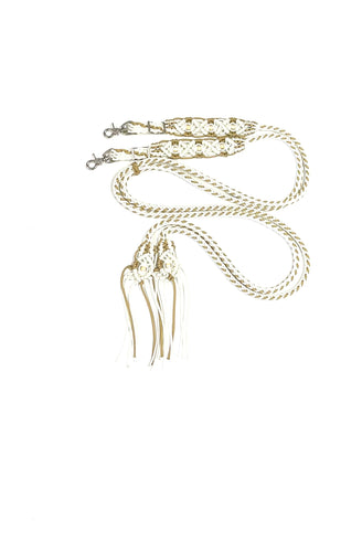 Fancy  elegant braided split macrame reins in white and gold...beautiful yet practical
