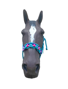 Braided horse halter hot pink,neon turquoise, and purple