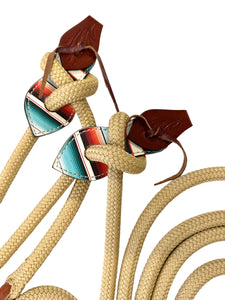 Yacht rope rein with serape tie on leather slobber straps