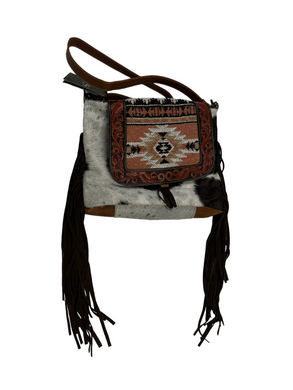 beautiful tapestry leather tooled fringe western purse