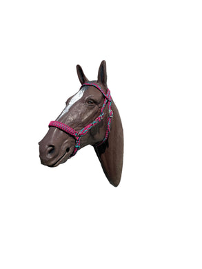 complete Bitless bridle side pull hackamore in fuchsia and green turquoise (over 30 colors available)