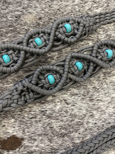 8' Fancy  braided loop reins charcoal grey