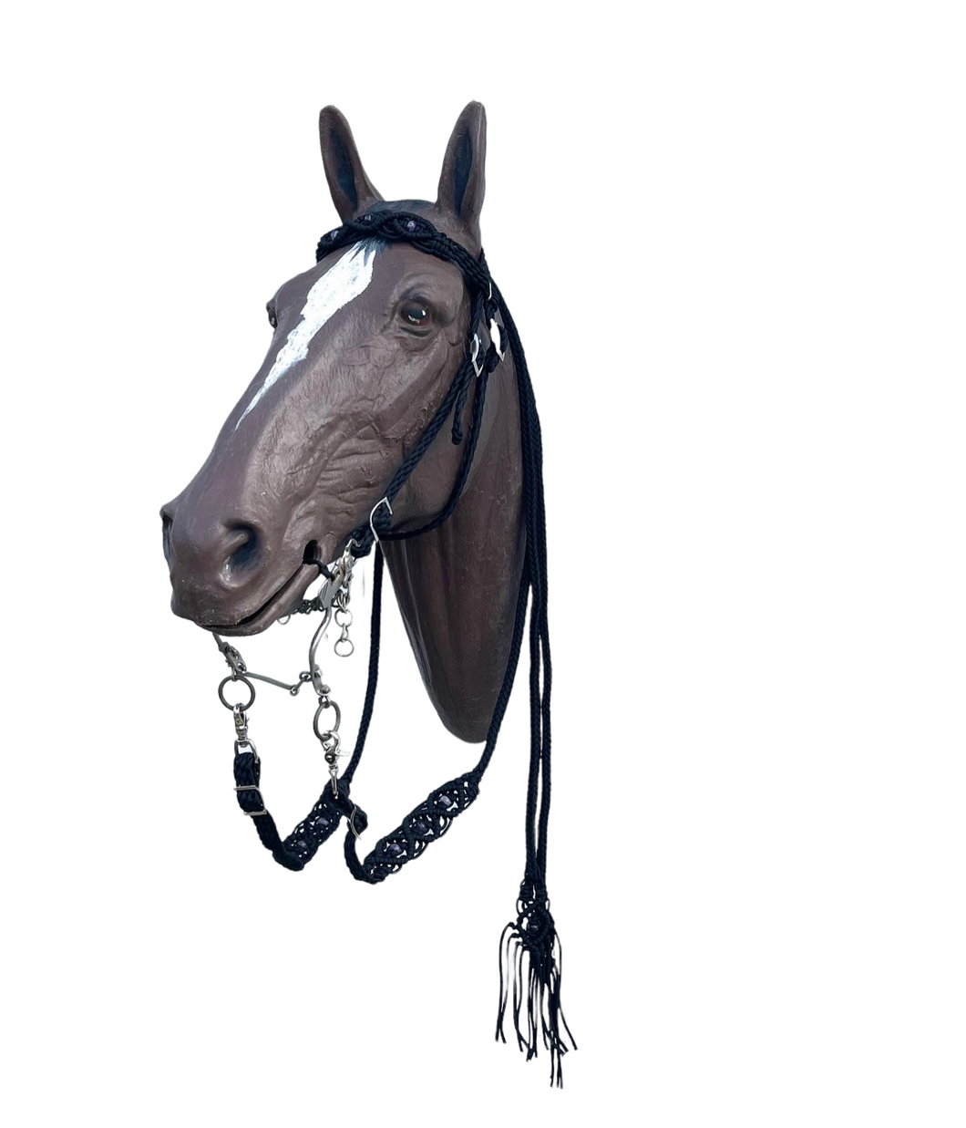 Black Beaded amethyst Browband Headstall with a fancy braided browband with matching reins....all sizes.